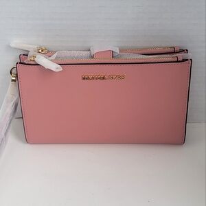 Michael Kors Leather Jet Set Travel Large Double Zip/Phone Wristlet Wallet